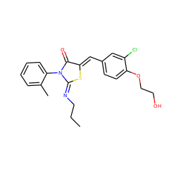 CCC/N=C1\S/C(=C\c2ccc(OCCO)c(Cl)c2)C(=O)N1c1ccccc1C ZINC000049088286