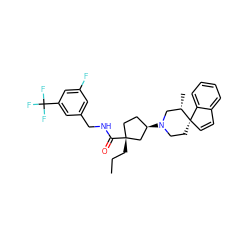 CCC[C@@]1(C(=O)NCc2cc(F)cc(C(F)(F)F)c2)CC[C@@H](N2CC[C@]3(C=Cc4ccccc43)[C@@H](C)C2)C1 ZINC000028704060