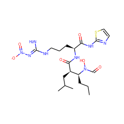 CCC[C@@H]([C@@H](CC(C)C)C(=O)N[C@@H](CCCN/C(N)=N/[N+](=O)[O-])C(=O)Nc1nccs1)N(O)C=O ZINC000013470358