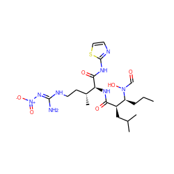 CCC[C@@H]([C@@H](CC(C)C)C(=O)N[C@H](C(=O)Nc1nccs1)[C@H](C)CCN/C(N)=N/[N+](=O)[O-])N(O)C=O ZINC000013470360