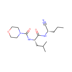 CCC[C@@H](C#N)NC(=O)[C@H](CC(C)C)NC(=O)N1CCOCC1 ZINC000013492514