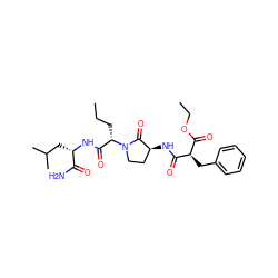 CCC[C@@H](C(=O)N[C@@H](CC(C)C)C(N)=O)N1CC[C@H](NC(=O)[C@H](Cc2ccccc2)C(=O)OCC)C1=O ZINC000026182514