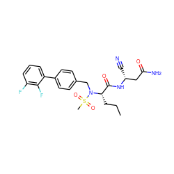 CCC[C@@H](C(=O)N[C@H](C#N)CC(N)=O)N(Cc1ccc(-c2cccc(F)c2F)cc1)S(C)(=O)=O ZINC000653791255