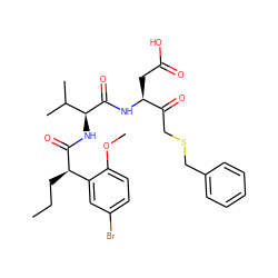 CCC[C@@H](C(=O)N[C@H](C(=O)N[C@@H](CC(=O)O)C(=O)CSCc1ccccc1)C(C)C)c1cc(Br)ccc1OC ZINC000028336667