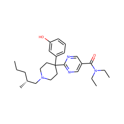 CCC[C@@H](C)CN1CCC(c2cccc(O)c2)(c2ncc(C(=O)N(CC)CC)cn2)CC1 ZINC000169328531