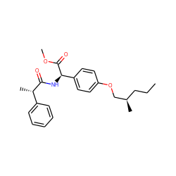 CCC[C@@H](C)COc1ccc([C@@H](NC(=O)[C@@H](C)c2ccccc2)C(=O)OC)cc1 ZINC001772608376