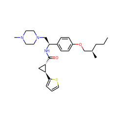 CCC[C@@H](C)COc1ccc([C@H](CN2CCN(C)CC2)NC(=O)[C@H]2C[C@@H]2c2cccs2)cc1 ZINC000141847436