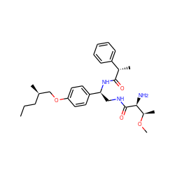 CCC[C@@H](C)COc1ccc([C@H](CNC(=O)[C@@H](N)[C@@H](C)OC)NC(=O)[C@@H](C)c2ccccc2)cc1 ZINC000144561534