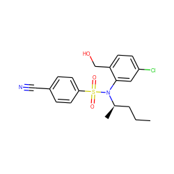 CCC[C@@H](C)N(c1cc(Cl)ccc1CO)S(=O)(=O)c1ccc(C#N)cc1 ZINC000028823172