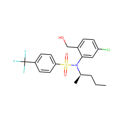 CCC[C@@H](C)N(c1cc(Cl)ccc1CO)S(=O)(=O)c1ccc(C(F)(F)F)cc1 ZINC000028823170