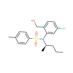 CCC[C@@H](C)N(c1cc(Cl)ccc1CO)S(=O)(=O)c1ccc(C)cc1 ZINC000028823149