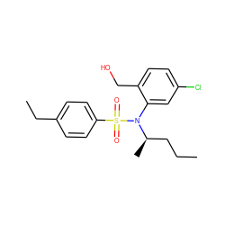 CCC[C@@H](C)N(c1cc(Cl)ccc1CO)S(=O)(=O)c1ccc(CC)cc1 ZINC000028823158