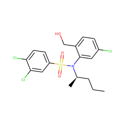 CCC[C@@H](C)N(c1cc(Cl)ccc1CO)S(=O)(=O)c1ccc(Cl)c(Cl)c1 ZINC000028823177