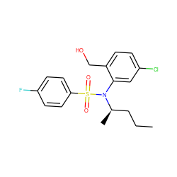 CCC[C@@H](C)N(c1cc(Cl)ccc1CO)S(=O)(=O)c1ccc(F)cc1 ZINC000028823164