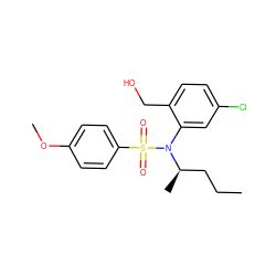 CCC[C@@H](C)N(c1cc(Cl)ccc1CO)S(=O)(=O)c1ccc(OC)cc1 ZINC000028823175