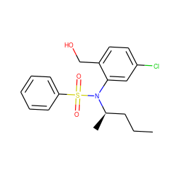 CCC[C@@H](C)N(c1cc(Cl)ccc1CO)S(=O)(=O)c1ccccc1 ZINC000028823156