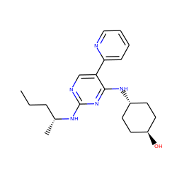 CCC[C@@H](C)Nc1ncc(-c2ccccn2)c(N[C@H]2CC[C@H](O)CC2)n1 ZINC000261101556