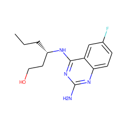 CCC[C@@H](CCO)Nc1nc(N)nc2ccc(F)cc12 ZINC000205000164