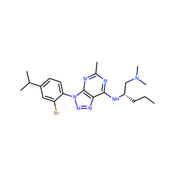 CCC[C@@H](CN(C)C)Nc1nc(C)nc2c1nnn2-c1ccc(C(C)C)cc1Br ZINC000013794821