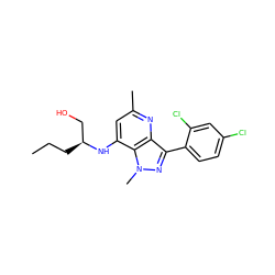 CCC[C@@H](CO)Nc1cc(C)nc2c(-c3ccc(Cl)cc3Cl)nn(C)c12 ZINC000013553447