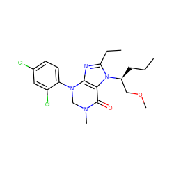 CCC[C@@H](COC)n1c(CC)nc2c1C(=O)N(C)CN2c1ccc(Cl)cc1Cl ZINC000013582793