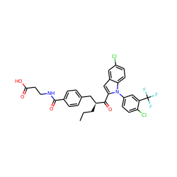 CCC[C@@H](Cc1ccc(C(=O)NCCC(=O)O)cc1)C(=O)c1cc2cc(Cl)ccc2n1-c1ccc(Cl)c(C(F)(F)F)c1 ZINC000060328560