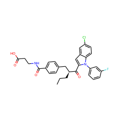 CCC[C@@H](Cc1ccc(C(=O)NCCC(=O)O)cc1)C(=O)c1cc2cc(Cl)ccc2n1-c1cccc(F)c1 ZINC000060328776