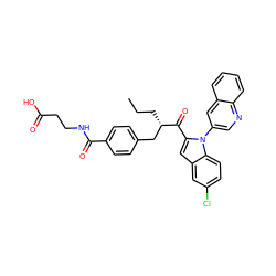 CCC[C@@H](Cc1ccc(C(=O)NCCC(=O)O)cc1)C(=O)c1cc2cc(Cl)ccc2n1-c1cnc2ccccc2c1 ZINC000060327315