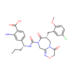 CCC[C@@H](NC(=O)N1CC2=NOCC(=O)N2C[C@@H](Cc2cc(Cl)ccc2OC)C1=O)c1ccc(C(=O)O)c(N)c1 ZINC000169707618