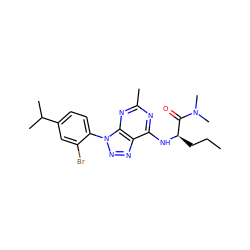 CCC[C@@H](Nc1nc(C)nc2c1nnn2-c1ccc(C(C)C)cc1Br)C(=O)N(C)C ZINC000013794815