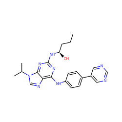 CCC[C@@H](O)Nc1nc(Nc2ccc(-c3cncnc3)cc2)c2ncn(C(C)C)c2n1 ZINC000103186945