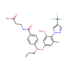 CCC[C@@H](Oc1cc(C)c(-n2cc(C(F)(F)F)cn2)c(OC)c1)c1ccc(C(=O)NCCC(=O)O)cc1 ZINC000169694319