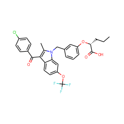 CCC[C@@H](Oc1cccc(Cn2c(C)c(C(=O)c3ccc(Cl)cc3)c3ccc(OC(F)(F)F)cc32)c1)C(=O)O ZINC000043011346