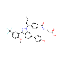 CCC[C@@H](c1ccc(C(=O)NCCC(=O)O)cc1)n1nc(-c2cc(C(F)(F)F)ccc2OC)c2ccc(-c3ccc(OC)cc3)cc21 ZINC000473091933