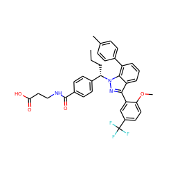 CCC[C@@H](c1ccc(C(=O)NCCC(=O)O)cc1)n1nc(-c2cc(C(F)(F)F)ccc2OC)c2cccc(-c3ccc(C)cc3)c21 ZINC000473083244