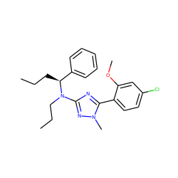 CCC[C@@H](c1ccccc1)N(CCC)c1nc(-c2ccc(Cl)cc2OC)n(C)n1 ZINC000013610690