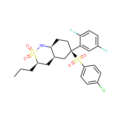 CCC[C@@H]1C[C@@H]2C[C@](c3cc(F)ccc3F)(S(=O)(=O)c3ccc(Cl)cc3)CC[C@@H]2NS1(=O)=O ZINC000036175574