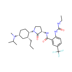 CCC[C@@H]1C[C@H](N(C)C(C)C)CC[C@@H]1N1CC[C@H](NC(=O)c2cc(C(F)(F)F)ccc2NC(=O)NCC)C1=O ZINC000139902666