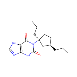 CCC[C@@H]1CC[C@](CCC)(n2c(=O)[nH]c3nc[nH]c3c2=O)C1 ZINC000144261179