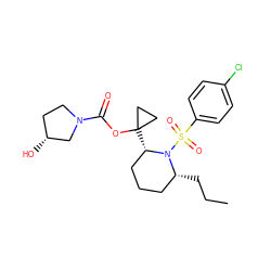 CCC[C@@H]1CCC[C@H](C2(OC(=O)N3CC[C@@H](O)C3)CC2)N1S(=O)(=O)c1ccc(Cl)cc1 ZINC000028827232