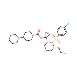 CCC[C@@H]1CCC[C@H](C2(OC(=O)N3CCC(N4CCCCC4)CC3)CC2)N1S(=O)(=O)c1ccc(Cl)cc1 ZINC000028827224