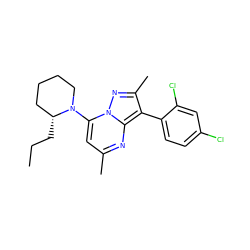 CCC[C@@H]1CCCCN1c1cc(C)nc2c(-c3ccc(Cl)cc3Cl)c(C)nn12 ZINC000026182311