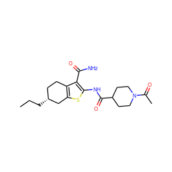 CCC[C@@H]1CCc2c(sc(NC(=O)C3CCN(C(C)=O)CC3)c2C(N)=O)C1 ZINC000006725813