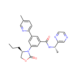 CCC[C@@H]1COC(=O)N1c1cc(C(=O)N[C@@H](C)c2cnccn2)cc(-c2ccc(C)cn2)c1 ZINC000113542681