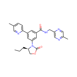 CCC[C@@H]1COC(=O)N1c1cc(C(=O)NCc2cnc(C)cn2)cc(-c2ccc(C)cn2)c1 ZINC000113543518