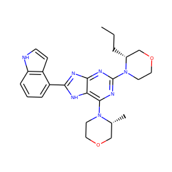 CCC[C@@H]1COCCN1c1nc(N2CCOC[C@H]2C)c2[nH]c(-c3cccc4[nH]ccc34)nc2n1 ZINC000207242519