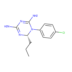 CCC[C@@H]1N=C(N)N=C(N)N1c1ccc(Cl)cc1 ZINC000013809206