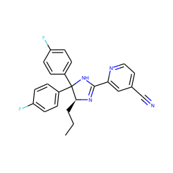 CCC[C@@H]1N=C(c2cc(C#N)ccn2)NC1(c1ccc(F)cc1)c1ccc(F)cc1 ZINC000040423150