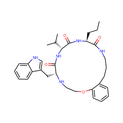 CCC[C@@H]1NC(=O)[C@@H](C(C)C)NC(=O)[C@@H](Cc2c[nH]c3ccccc23)NCCOc2ccccc2CCCNC1=O ZINC000036160726