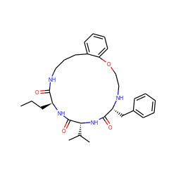 CCC[C@@H]1NC(=O)[C@@H](C(C)C)NC(=O)[C@@H](Cc2ccccc2)NCCOc2ccccc2CCCNC1=O ZINC000038149668